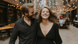 © Road Red Runner - A couple shares a joyful moment while dancing in an outdoor setting filled with string lights and laughter, capturing the essence of celebration
