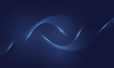 Wall Mural - Abstract dark blue vector background with glowing blue wavy lines.
