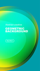 Wall Mural - Vibrant abstract background features flowing shapes, text, button. Modern design with gradient colors, dark backdrop.
