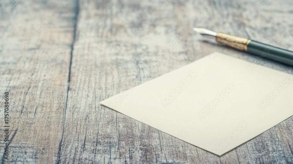 Desk Paper Note Crafting a handwritten note on a wooden desk with a fountain pen and ...