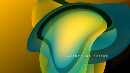 Poster - Abstract fluid shapes, vibrant colors blend. Yellow, green, teal gradients create dynamic composition. Modern design element for backgrounds.
