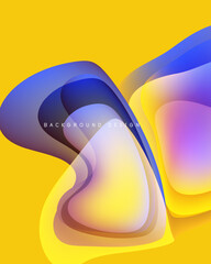 Poster - Abstract fluid shapes overlap, creating vibrant color gradients. Yellow background enhances dynamic composition. Modern design element.