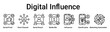 © oka - Digital Influence banner web icon vector illustration concept for business with icon of Social Proof, Omni Channel, Social Reach, Media Mix, Influencer, Gamification, Marketing .