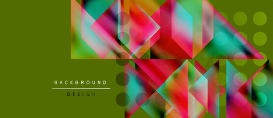 Poster - Abstract geometric shapes overlap, creating vibrant colorful design. Olive green background contrasts bright elements. Modern aesthetic.