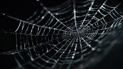 Intricate white spider web pattern on black background