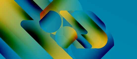 Poster - Abstract composition. Fluid shapes blend, creating vibrant gradients. Yellows, blues, greens dominate design. Modern, dynamic visual experience.