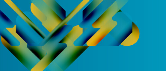 Poster - Abstract geometric shapes overlap, creating vibrant gradients. Yellows, greens, blues blend into dynamic composition. Modern design.