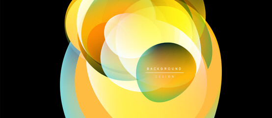 Poster - Abstract colorful shapes overlap, creating dynamic visual effect. Yellows, oranges, blues blend seamlessly. Modern design element.