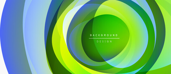 Poster - Abstract layers create dynamic visual effect. Blue, green hues blend, forming circular patterns. Modern design element for backgrounds.