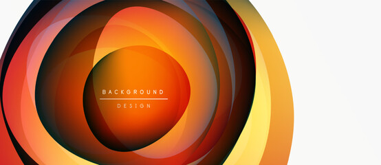 Poster - Abstract concentric circles, warm colors, gradient effect. Text reads background design. Modern, dynamic visual composition.