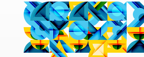 Poster - Abstract geometric composition. Blue, yellow shapes overlap, creating dynamic visual texture. Modern design, clean lines dominate.