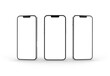 © sdecoret - Three isolated mobile phones screens. Modern smartphone with shadows on white