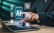 © MDRAFIQUL - Artificial intelligence and digital innovation concept with businessman using virtual AI interface on laptop representing automation and smart technology