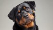 © Ilja - A charming noble purebred Rottweiler with a gentle captivating gaze posing in a sunlit garden.