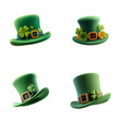 © Ranju - Collection of green st patricks day leprechaun hats isolated on transparent background with shamrocks and gold buckles for festive celebration