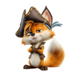 Captain Fox's Pirate Pride: An animated fox donning a majestic pirate hat with a charming, cunning smile, posing with confidence. Capturing the essence of a playful pirate tale.