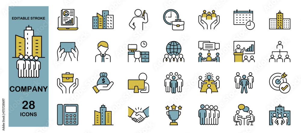 Company Icon Set – Business, Office, Businessman, Management, Meeting ...
