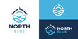 © Hi_std - Creative simple north blue logo template. Compass with ocean wave sea logo design vector illustration.