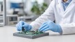 © Preeyanuch - EV charging station technician A technician assembles a circuit board while wearing protective gloves in a modern lab setting.