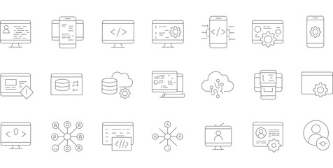 Minimalist Line Art Technology and Network Icons Pack for Digital Interface Design