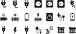 © Graphicazzy - Collection of electrical plugs sockets and batteries representing power and energy concepts isolated on transparent background