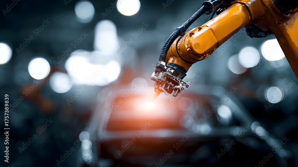 An industrial robotic arm performs precise tasks in a modern ...