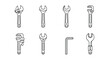 © Nur - Set of assorted wrenches and tools line drawing for mechanical or diy projects vector