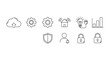 © Nur - Hand drawn technology icons set cloud cogwheel house lightbulb bar chart shield user padlock vector