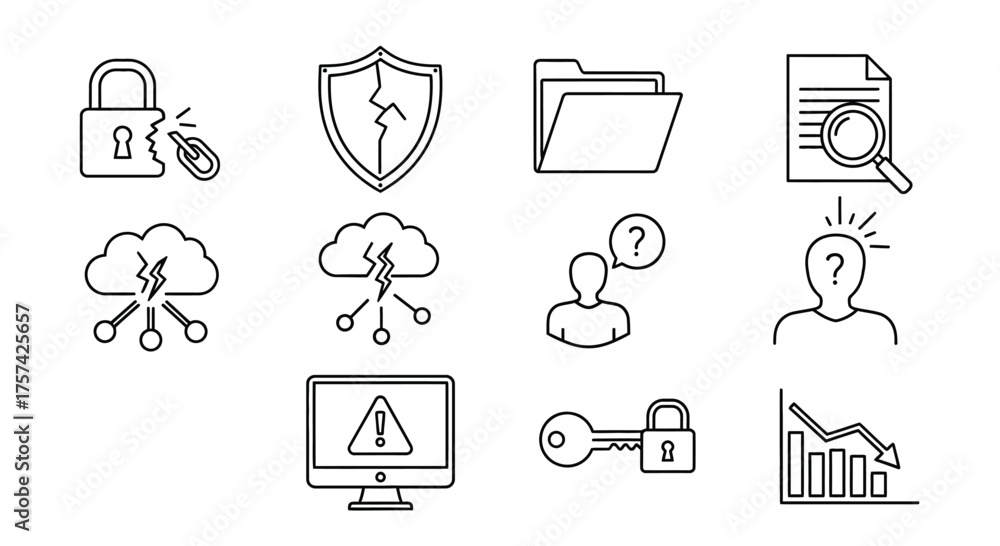 Hand drawn security and data icons collection for digital protection ...