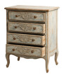 © OMD - A distressed dresser that adds a shabby chic touch to vintage living room decor.