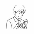 © Luktif - Young Man Happily Using Smartphone Line Art Illustration