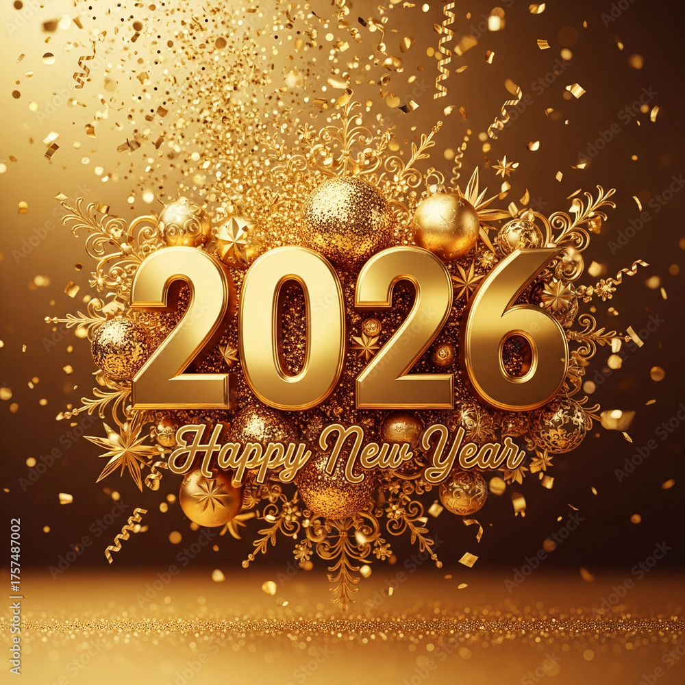 Elegant golden 2026 Happy New Year background with sparkling lights and ...