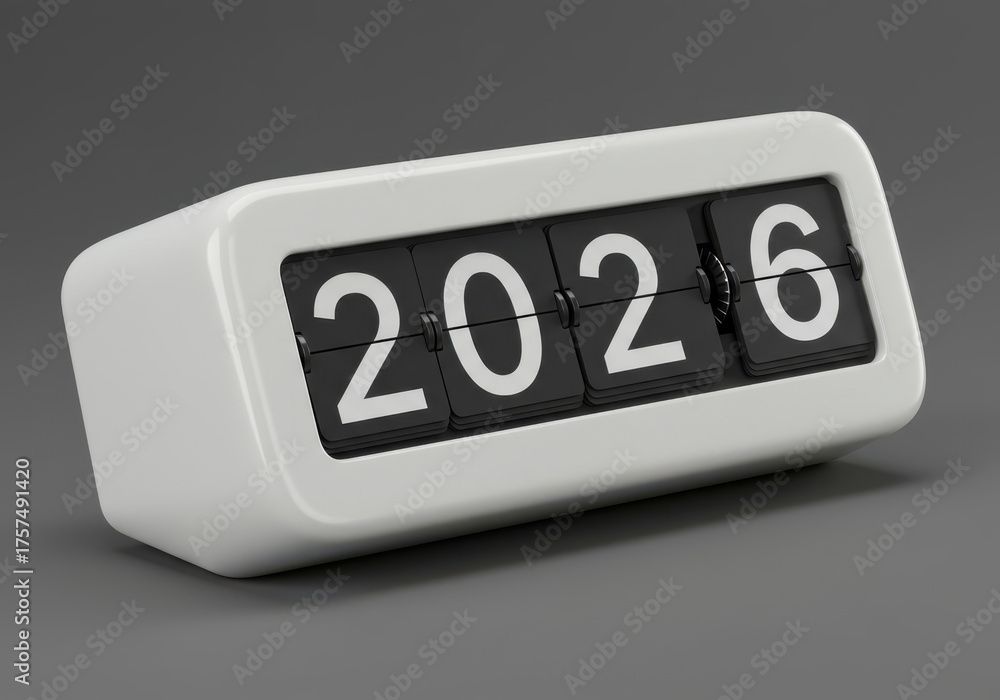 Retro flip clock displays the year 2026 Stock Photo | Adobe Stock