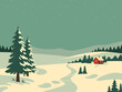 © TA_Studio - Snowy winter countryside scene vertical retro poster flat illustration design