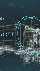 Wall Mural - Animation of car interface over digital lorry model on black background