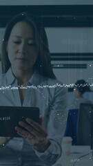 Wall Mural - Animation of financial data processing over diverse business people at office
