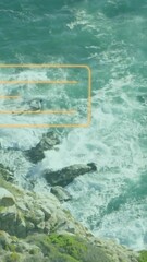 Wall Mural - Animation of media icons over landscape