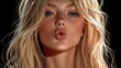 © vimp - A stunning woman with long blonde locks playfully blowing a kiss in gentle light