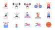 © Galih - Flat Vector Icon Set of Fitness and Sports Activities, White Background, Pastel Geometric Style, Clean Design, Modern Concept