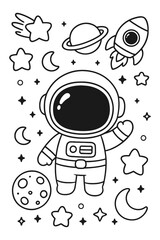  Hand drawn vector illustration of a comic book sapce with a funny cartoon character design and sketch art