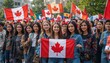 © Sami - Joyful young adults proudly holding Canadian flags at a vibrant national celebration or parade, embracing patriotism and community spirit.