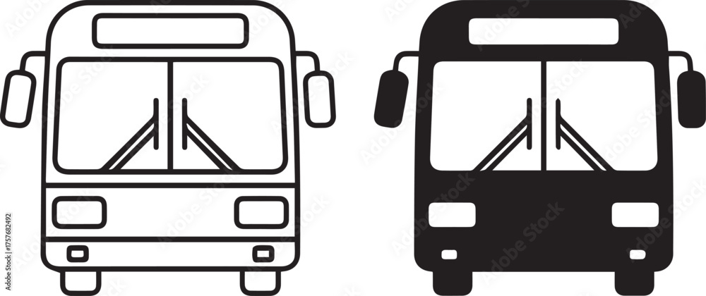 pair of bus icons front view outline and filled black vector transport ...