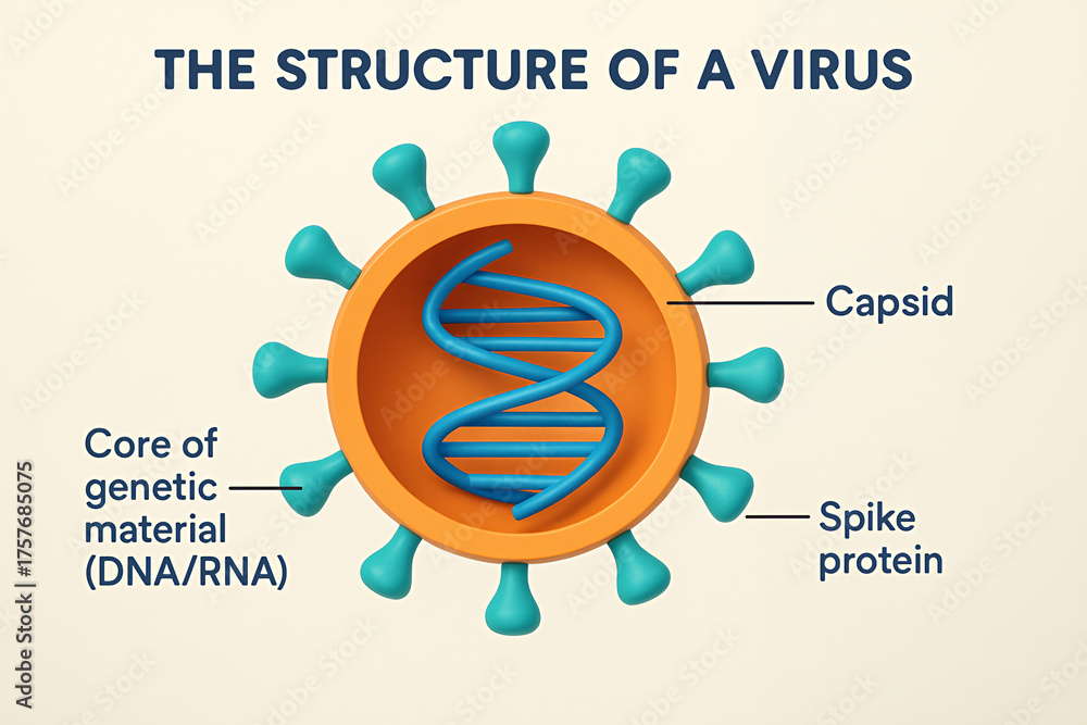Structure of a Virus – DNA RNA Core with Capsid and Spikes 스톡 일러스트레이션 ...