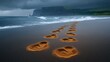 © Oksana - Footprints trace a path along the dark sandy shore as waves curl gently