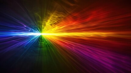Light diffraction grid laser interference patterns creating brilliant spectrum burst with radial wavelength distribution across rainbow colored rays