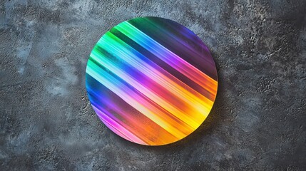 Interference color bands create vibrant rainbow spectrum patterns on circular optical element displaying laser diffraction effects with stunning prismatic wavelength