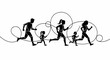 © Saad - Joyful family running together outdoors, connected by abstract flowing lines and circles