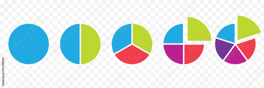 Pie chart set. Colorful diagram collection with sections or steps ...
