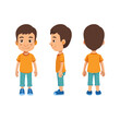 © Fizza - Cartoon Boy Character Design Turnaround – Front, Side, and Back View Vector Illustration