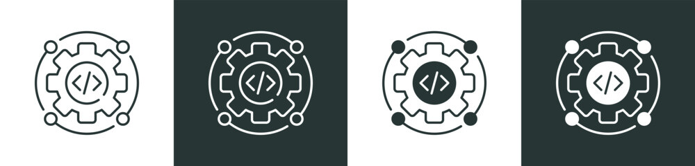 Optimization Icon Collection in Outline and Mixed Black and White Style